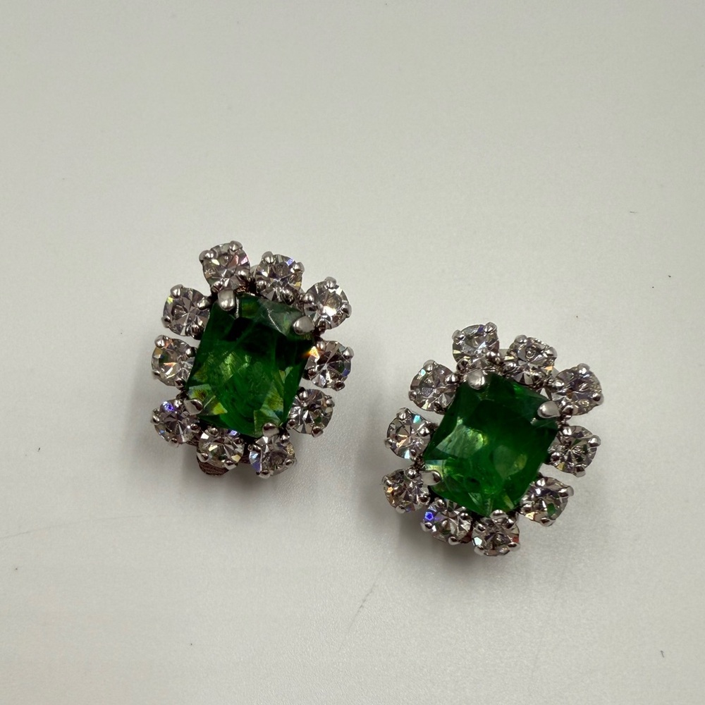 1972 Christian Dior Emerald & Glass Stone Clip Earrings